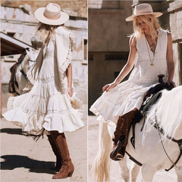 Doe Eyed Midi Dress Cream Gown S Spell Designs NWT - Picture 4 of 16